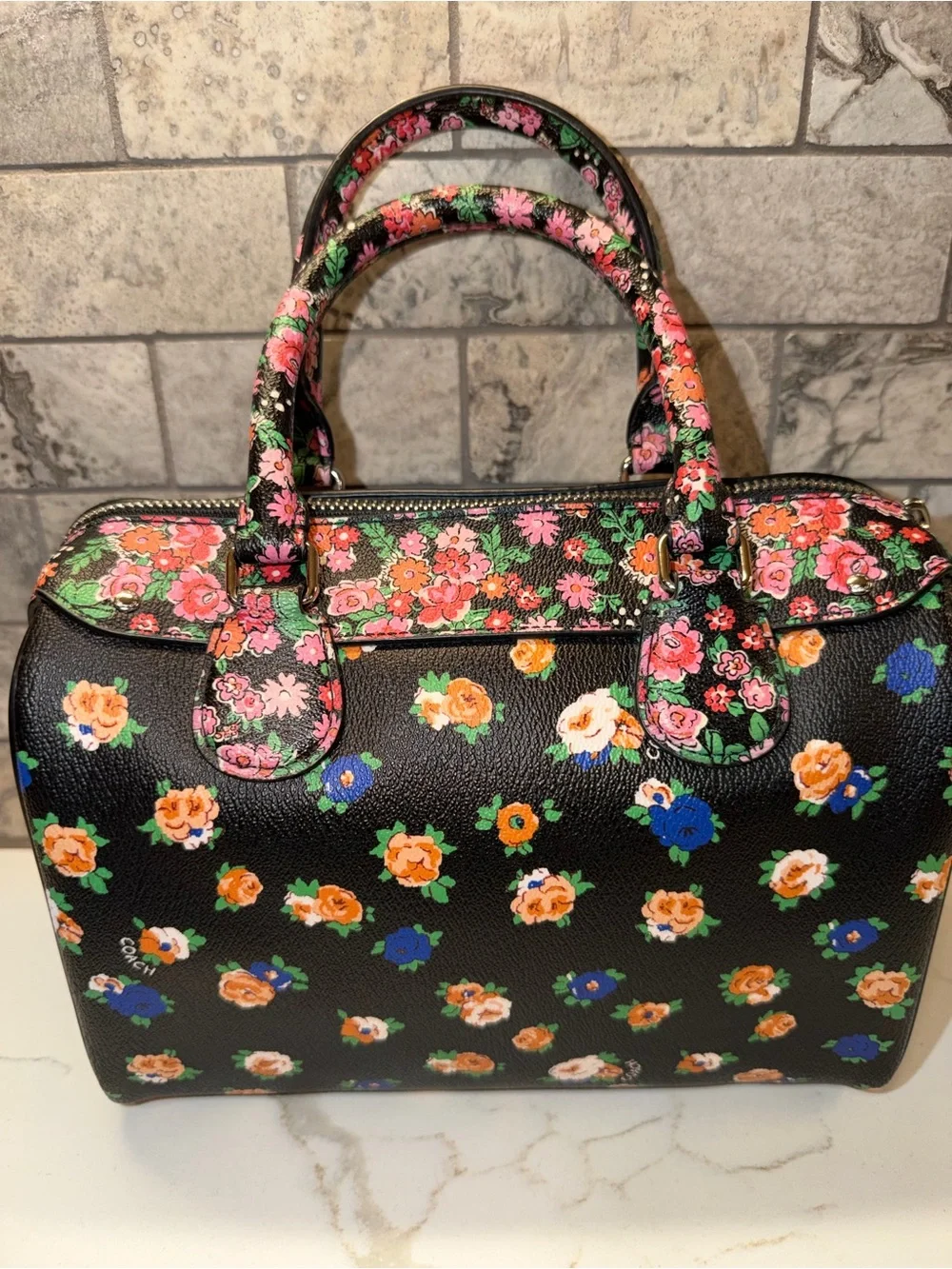 Coach 2016 Mini Bennett Black Floral Print Satchel in Multicolors